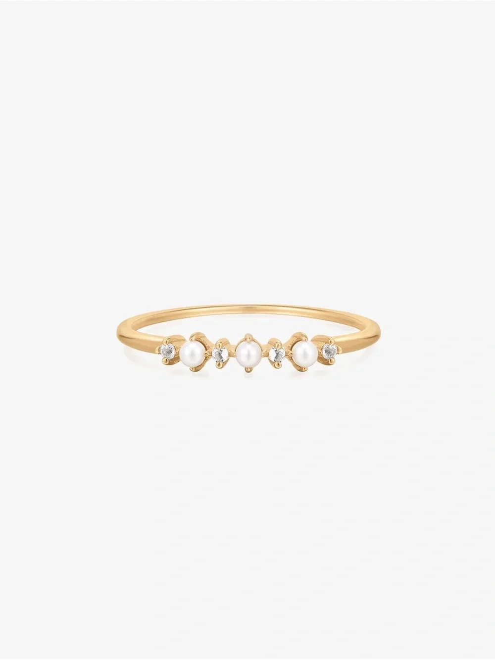 Delicate Gold Pearl & Crystal Stacking Ring